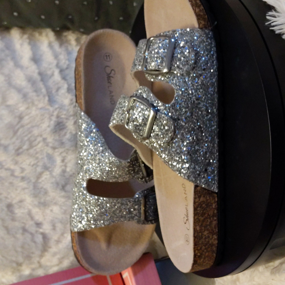 Softey Open Toe Slide Silver Glitter size is 9 10 and 11